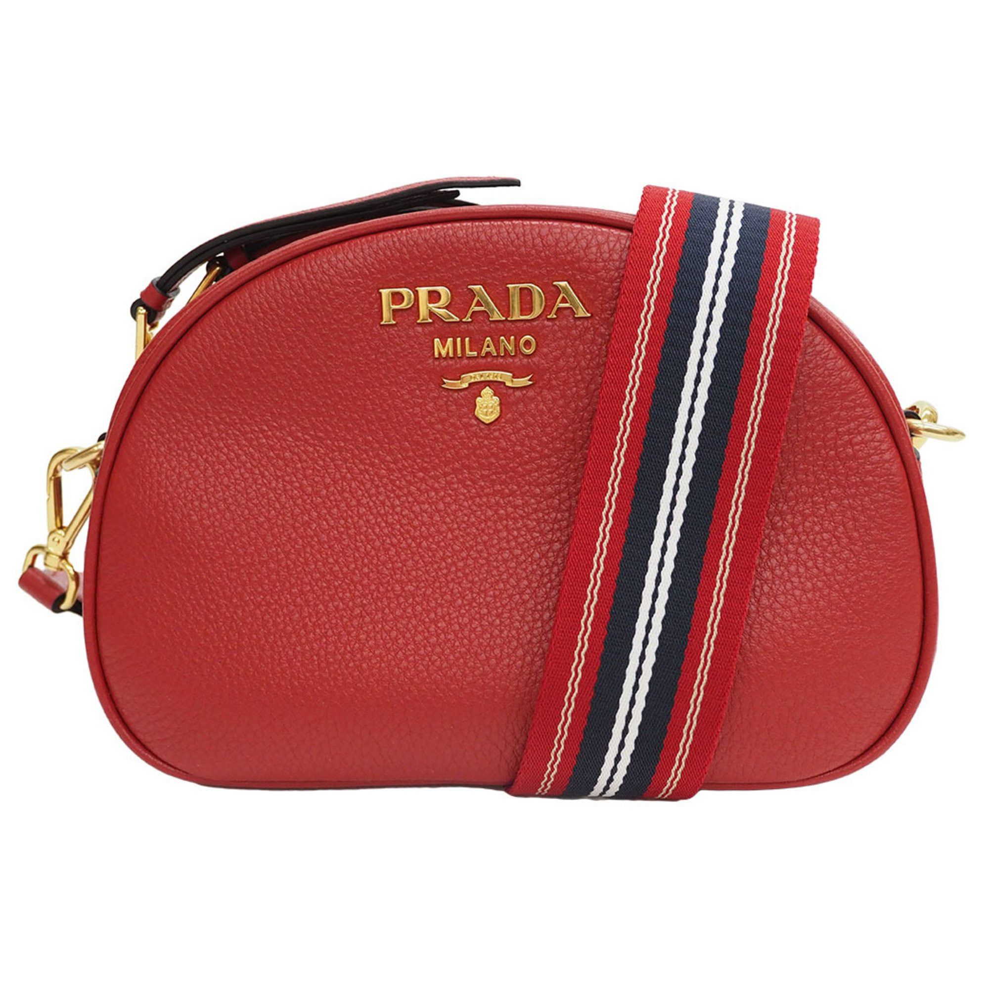 image of Prada Leather Shoulder Bag 1Bh130 Clutch Red Ladies Pochette Prada in Red Color, Women's