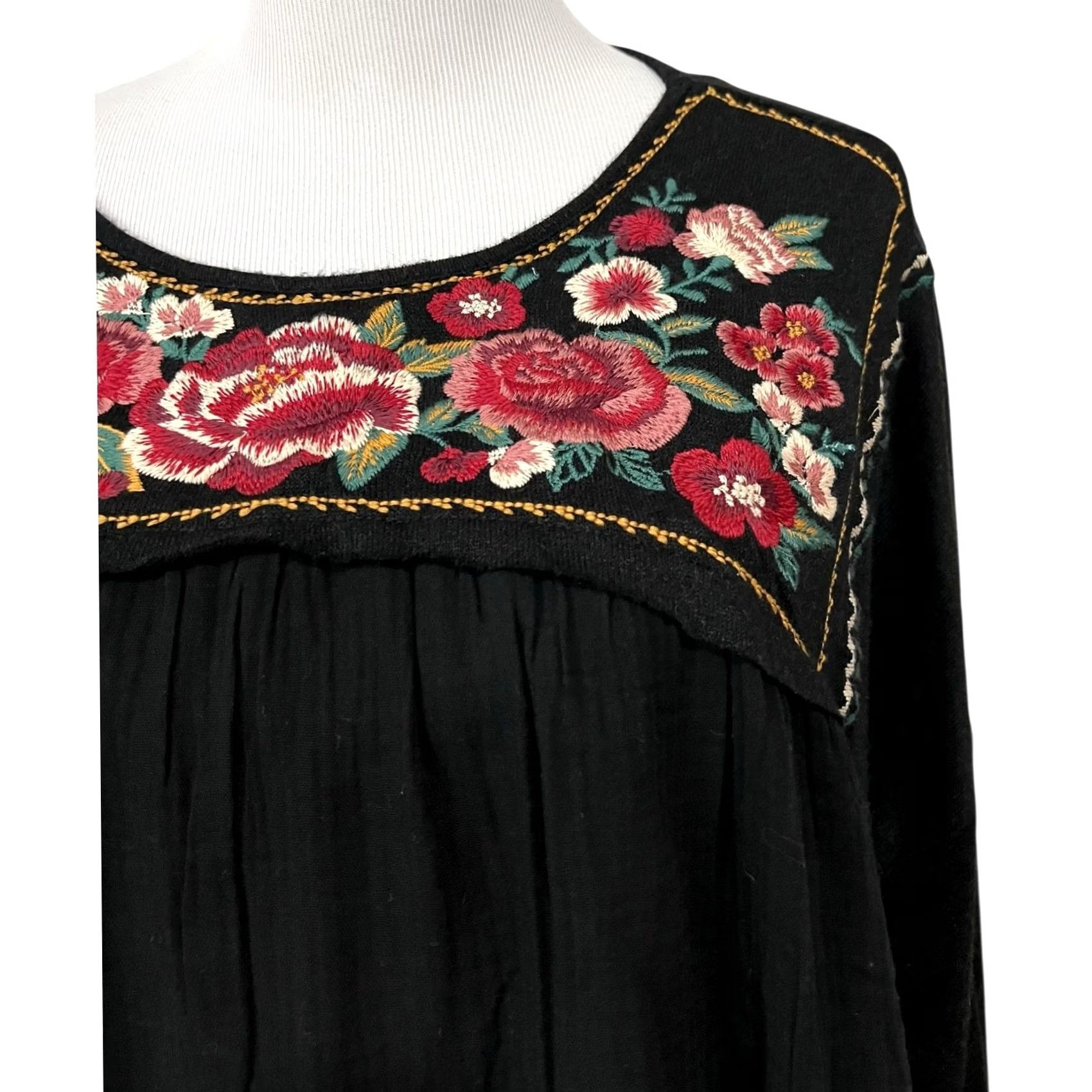 Vintage Savanna Jane Blouse Sz L Black Long Sleeve Floral Embroidered Bohemian Size L / US 10 / IT 46 - 2 Thumbnail