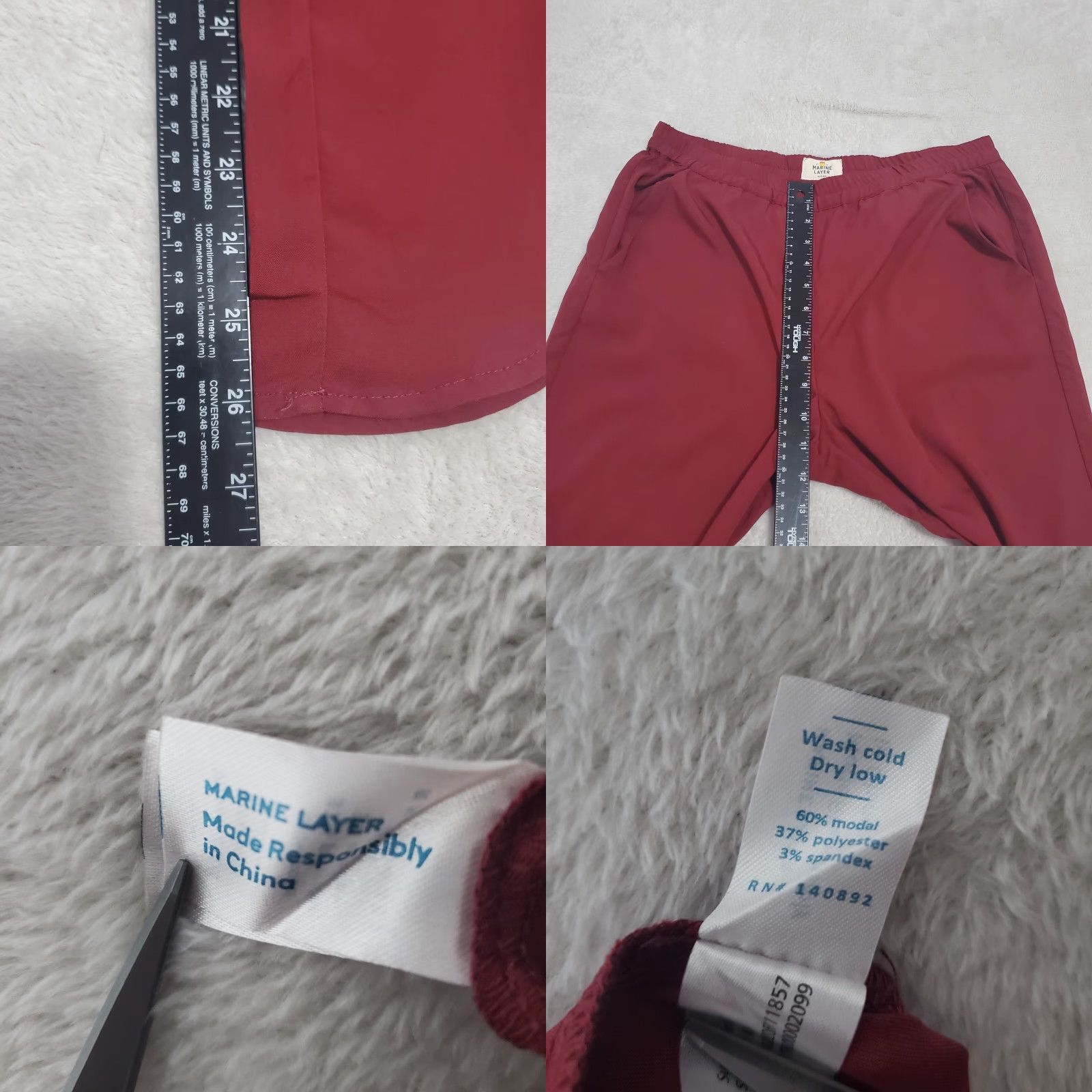 Marine Layer VINTAGE Marine Layer Pants Womens M Burgundy Allison Elastic Waist Tulip Hem Lightweight Size 32" / US 10 / IT 46 - 8 Thumbnail