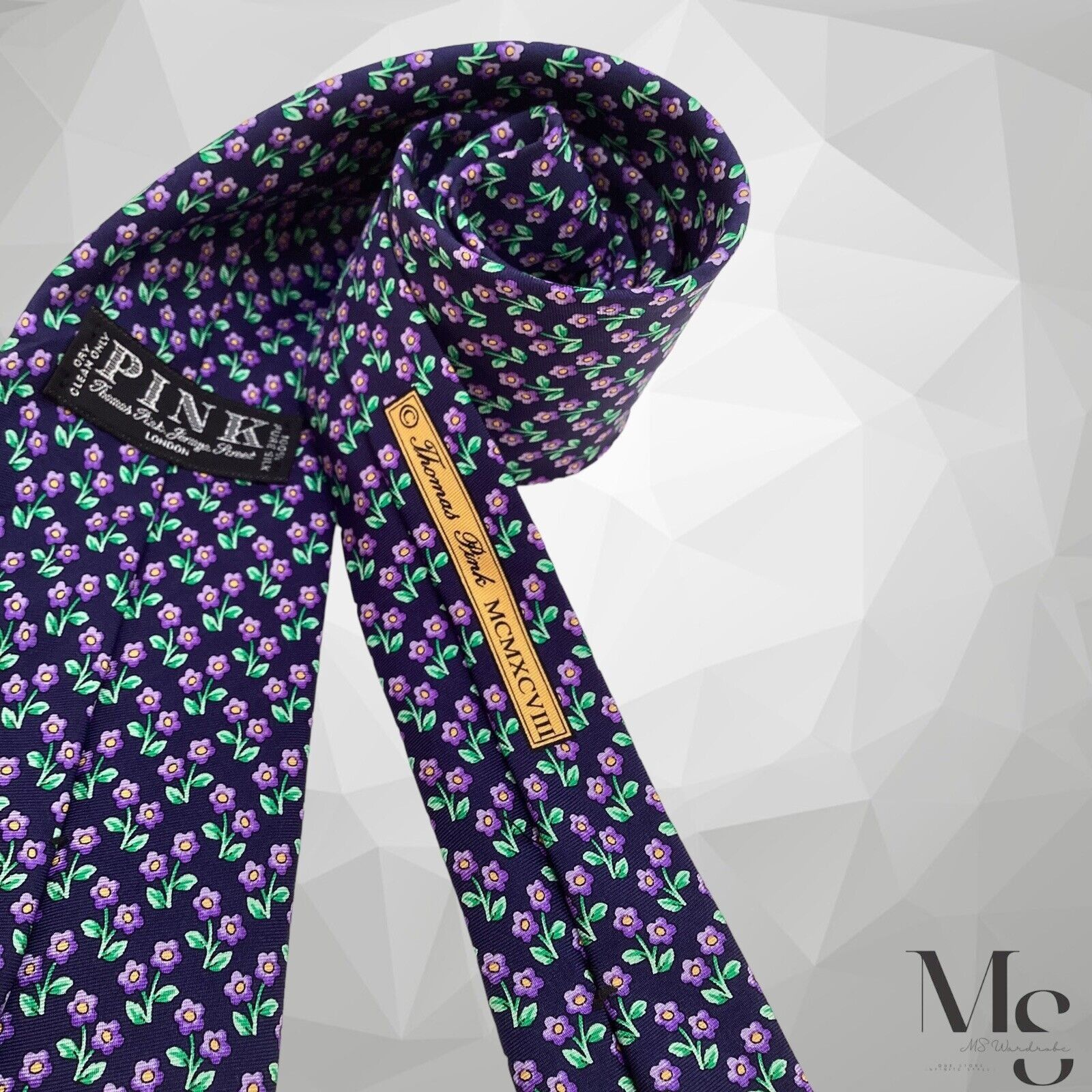 Thomas Pink THOMAS PINK MCMXCVIII Blue Purple Floral Silk Tie England Size ONE SIZE - 5 Thumbnail