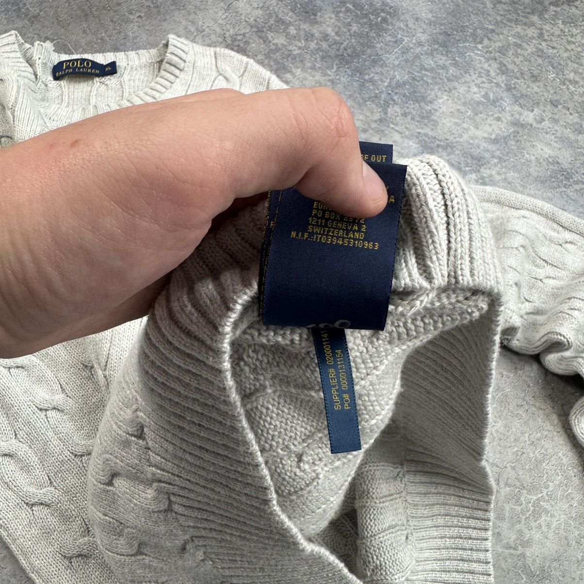 Polo Ralph Lauren POLO RALPH LAUREN GRAY COTTON CABLE KNIT SWEATER Size US XL / EU 56 / 4 - 6 Thumbnail