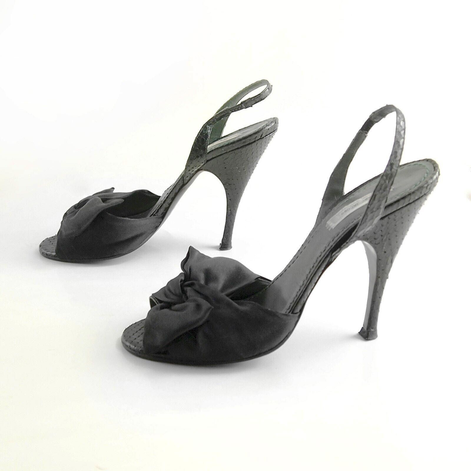 Marc Jacobs Marc Jacobs Sandals Black Satin Snakeskin Bow EU 38.5 US 8.5 Size US 8.5 / IT 38.5 - 3 Thumbnail