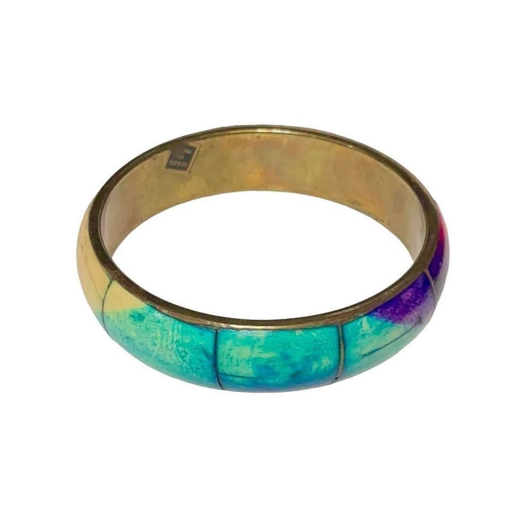 Other Vintage 70s Style Vibe Chunky Brass Bangle Rainbow Bracelet Size ONE SIZE - 2 Thumbnail
