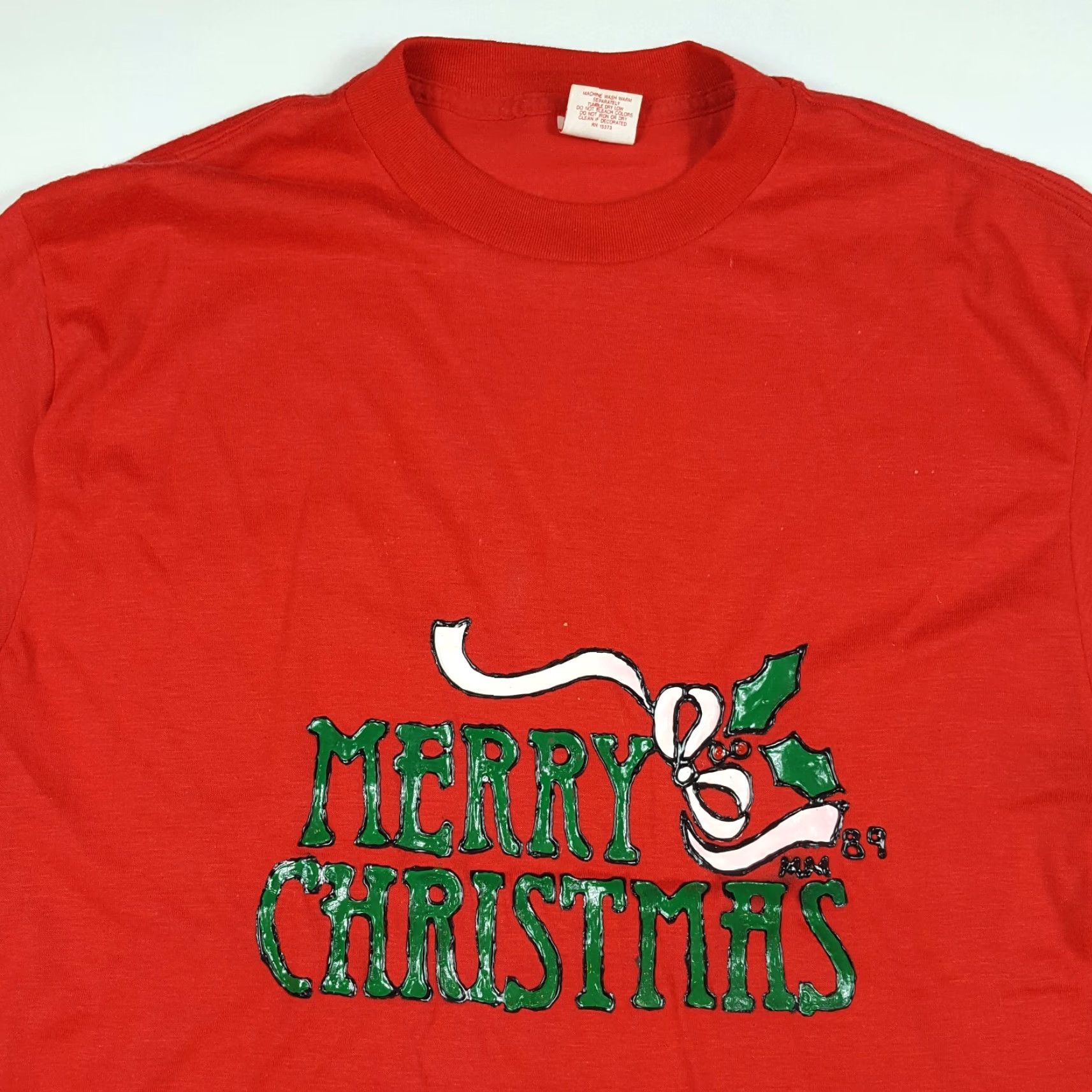 Etro VINTAGE Merry Christmas Men's L Red USA Made Holly Holiday Retro T Shirt Size US L / EU 52-54 / 3 - 2 Thumbnail