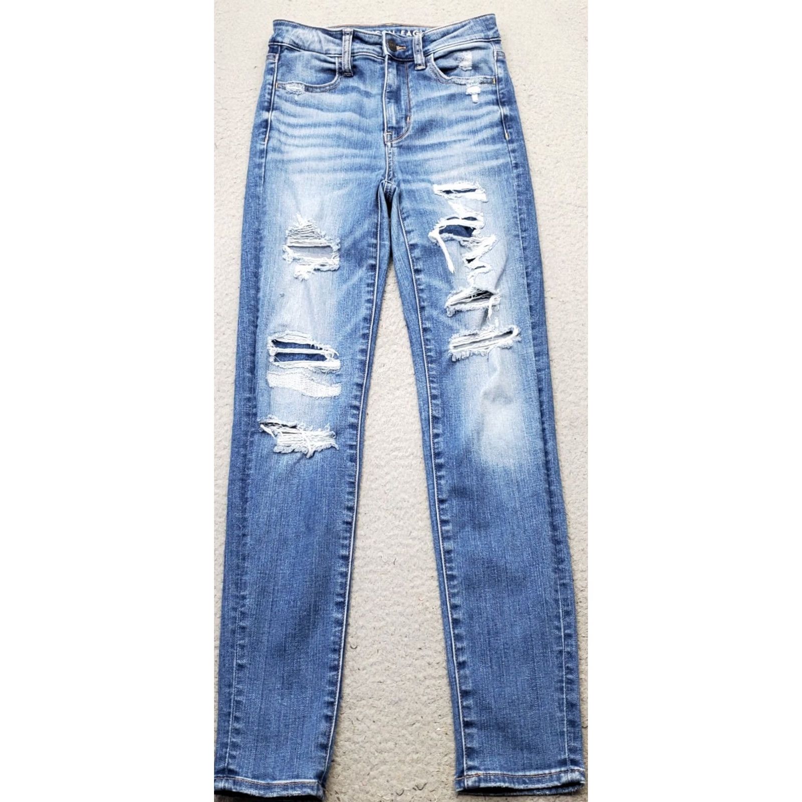 American Eagle Outfitters American Eagle Jeans Womens 0 Blue Distressed Super Hi-Rise Skinny Crop Jegging Size 25" / US 0 / IT 36 - 2 Thumbnail