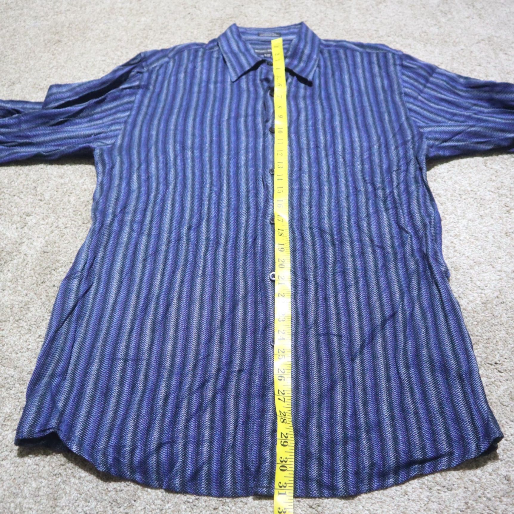 Vintage Michael Brandon Shirt Mens XL Blue 89% Rayon Striped Button-Front Collared Neckline Spread Geometric Casual 90s (if applicable) Mens Size US XL / EU 56 / 4 - 6 Thumbnail