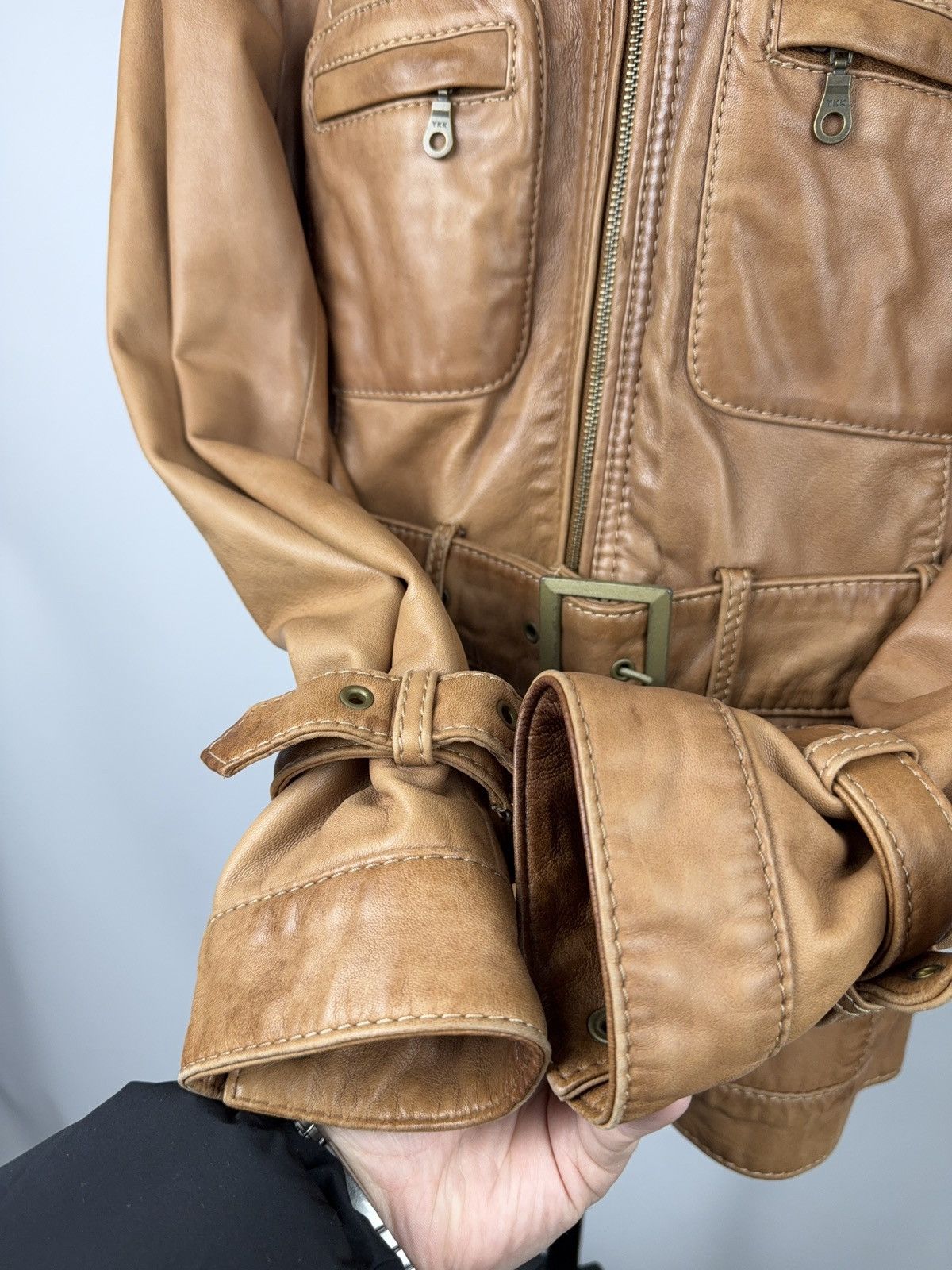 Japanese Brand 00s Leather Safari Biker Moto Jacket Tan Brown Vintage Size M / US 6-8 / IT 42-44 - 6 Thumbnail