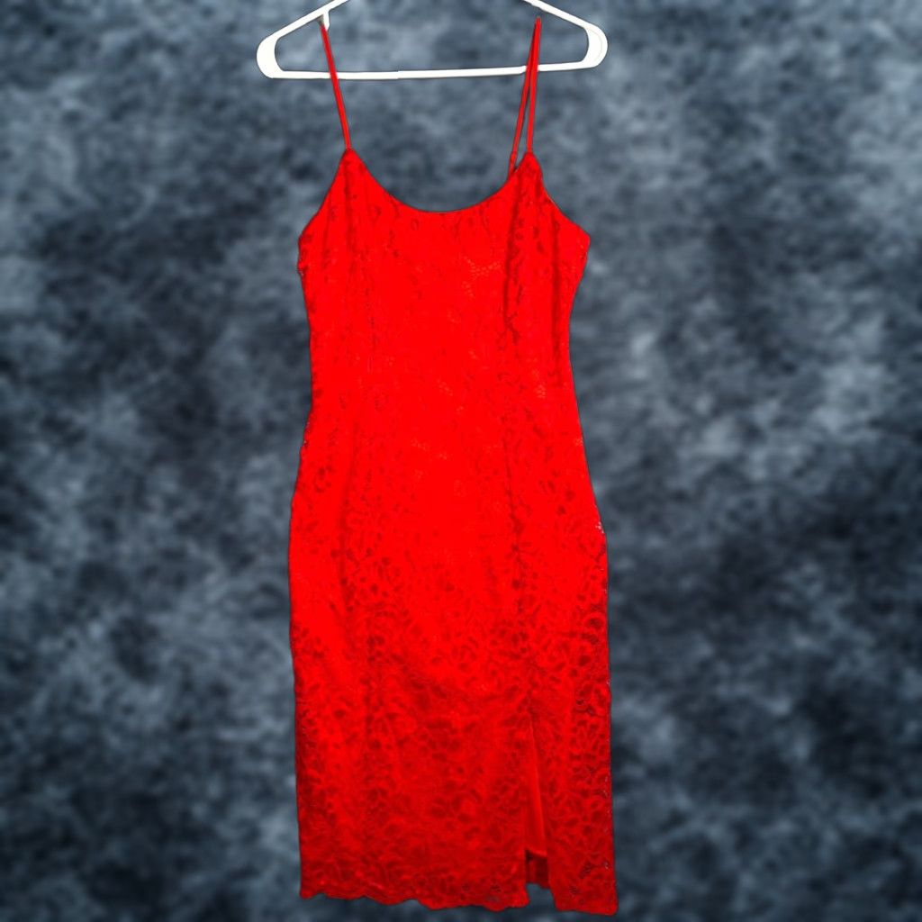 Sam Edelman Sam Edelman Red Midi Dress Spaghetti Straps Sleeveless A-Line Nylon/Spandex Blend 4 Women Adult Womens Vintage N/A Size S / US 4 / IT 40 - 1 Thumbnail