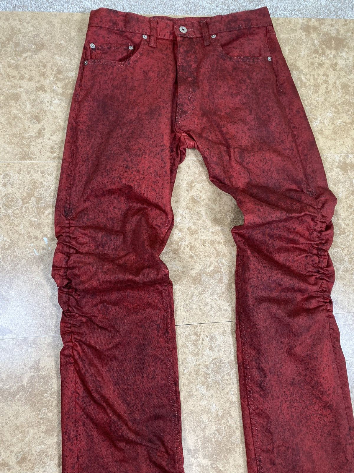 image of Vlone Red Splatter Stacked Denim, Men's (Size 32)
