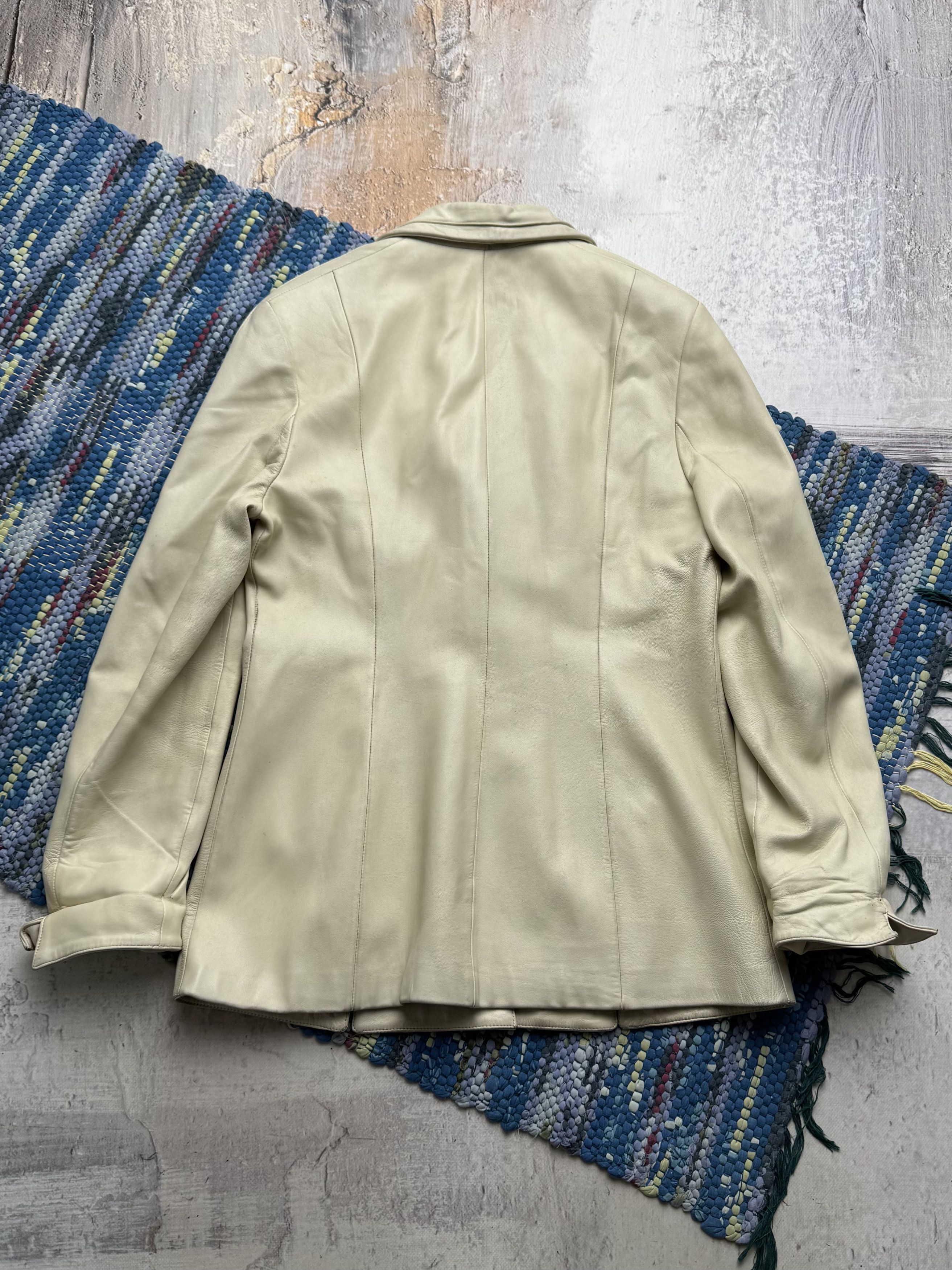 Vintage Vintage Genuine Cream Leather Jacket Tailored Smart Blazer Size L / US 10 / IT 46 - 10 Thumbnail