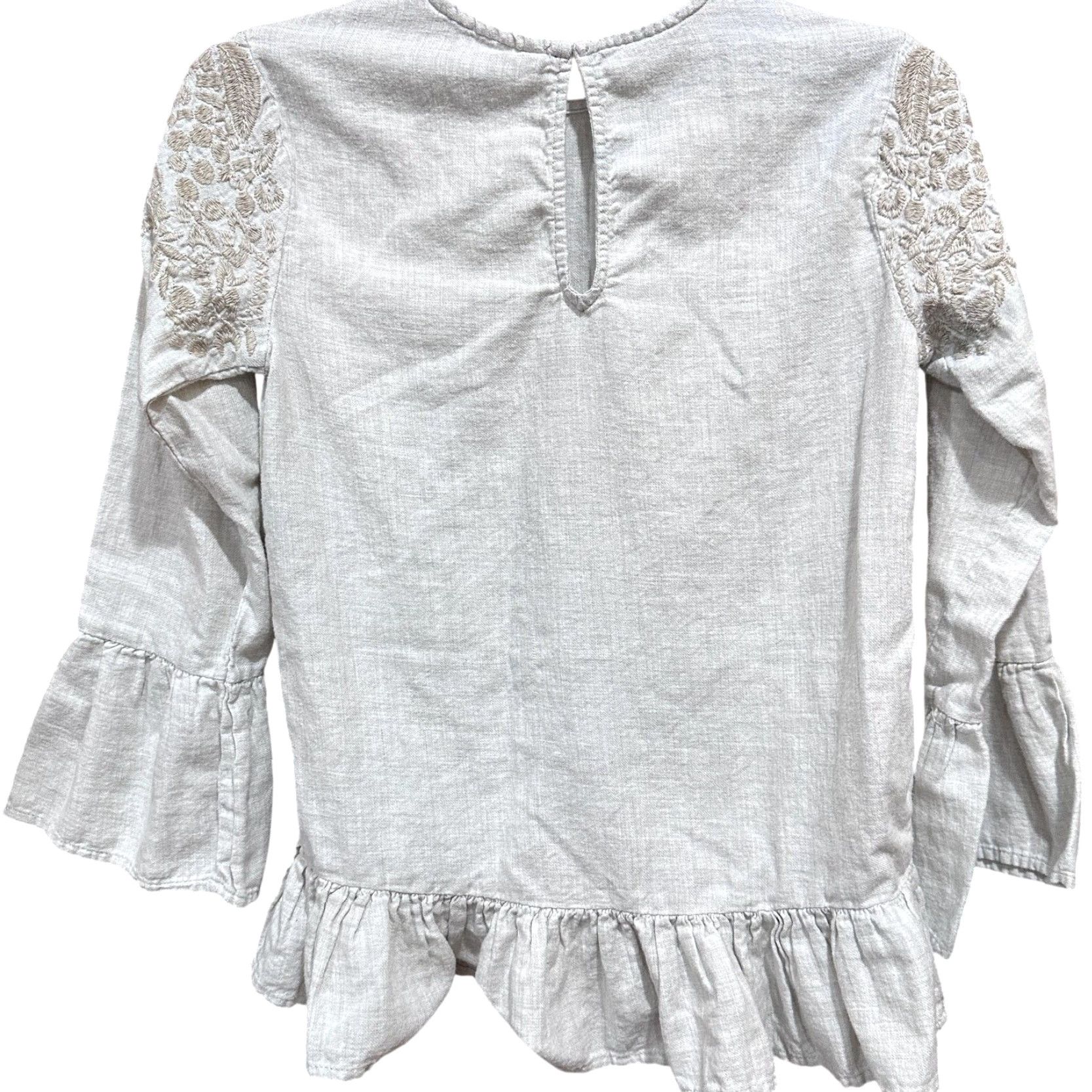 Zara Zara Blouse Womens XS Beige Embroidered Ruffle Hem Long Bell Sleeve Top Boho Size XS / US 0-2 / IT 36-38 - 3 Thumbnail