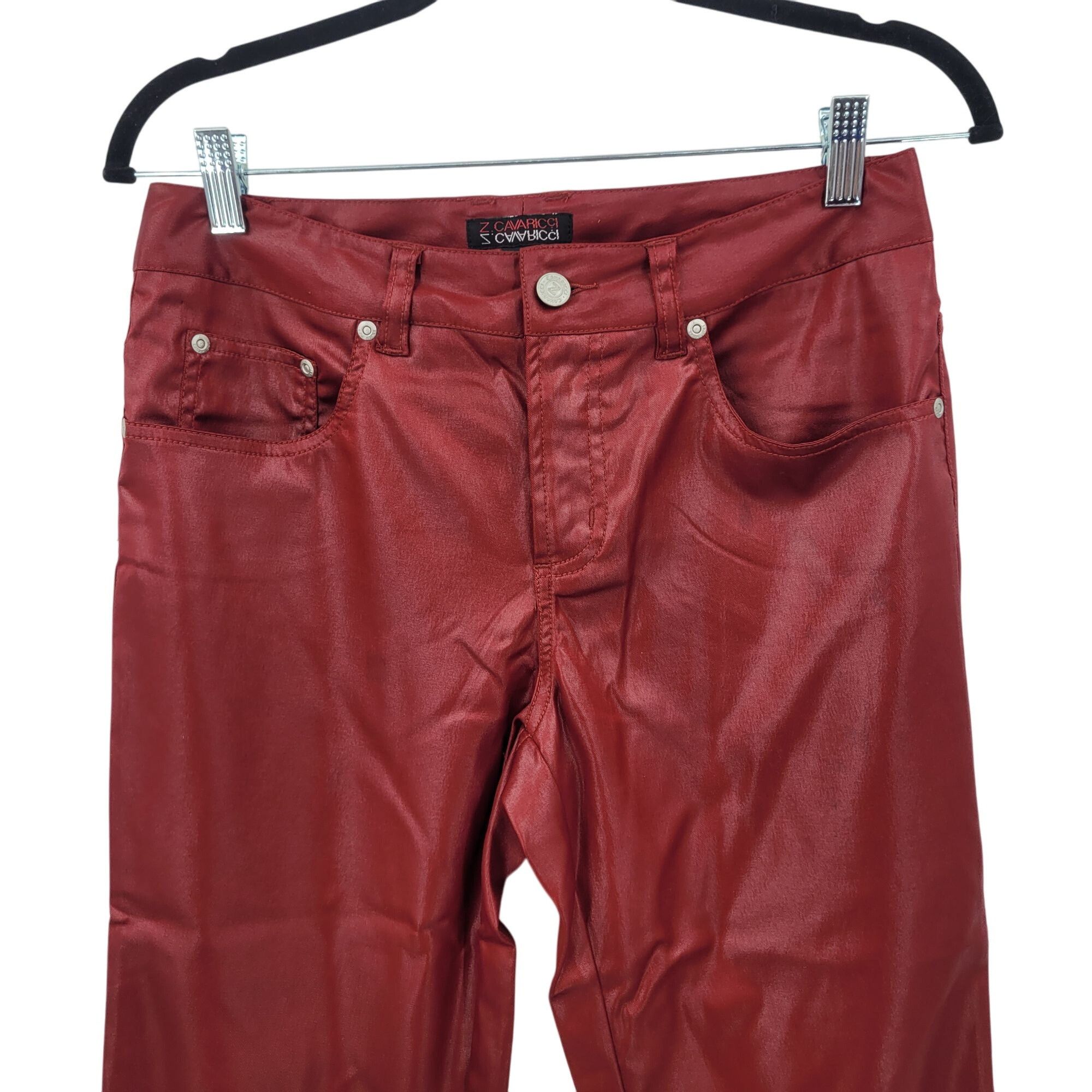 Vintage Vtg Z. Cavaricci Womens Red Waxed Denim Stretch Pants Sz 7 C Size 29" - 4 Thumbnail