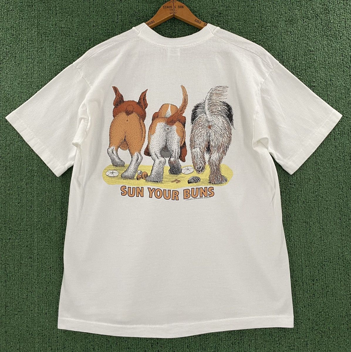 Vintage VTG 90’s Sun Your Buns Dogs Butts Double Sided T-shirt Size US M / EU 48-50 / 2 - 6 Thumbnail