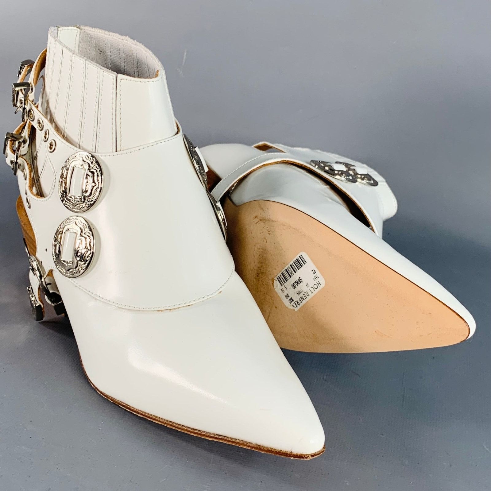 Toga Pulla White Silver Leather Pull On Western Harness Boots Size US 8.5 / IT 38.5 - 5 Thumbnail