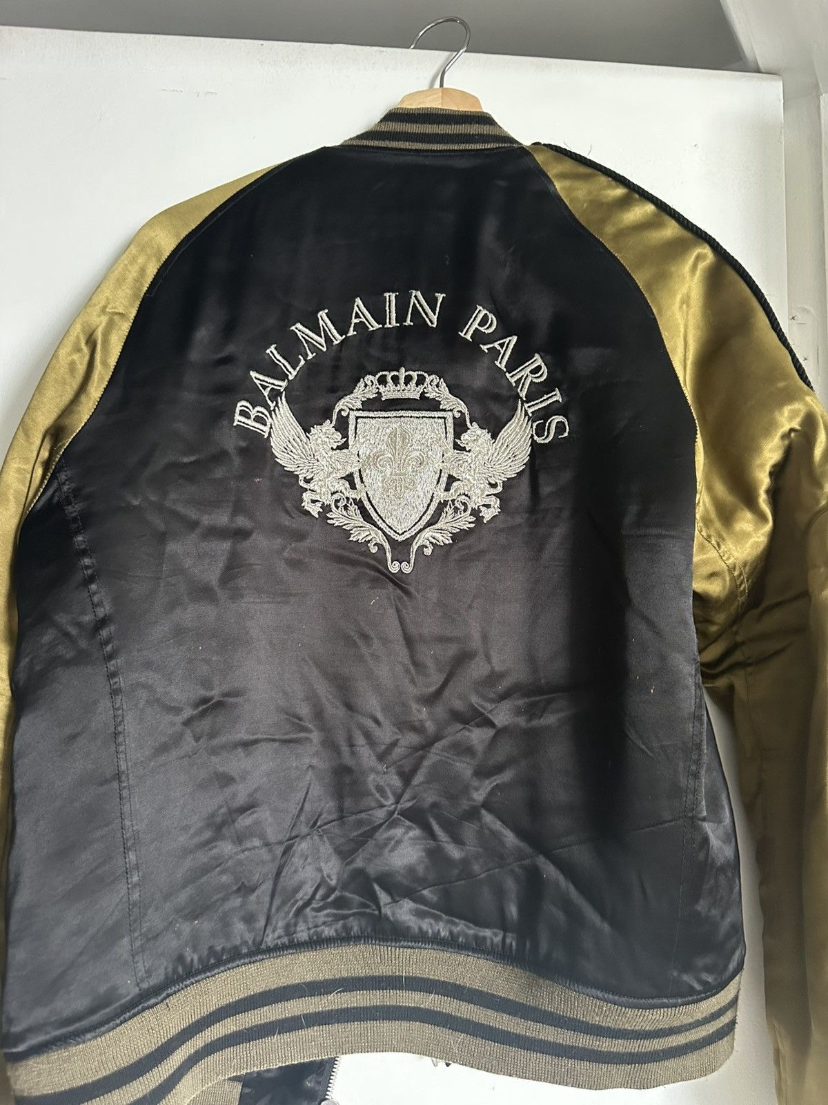 Balmain Balmain Black & Gold Satin Bomber Jacket Size US S / EU 44-46 / 1 - 5 Thumbnail