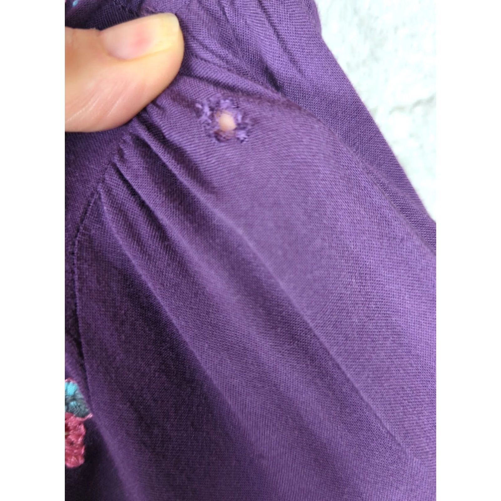 Vintage Andree By Unit Blouse Purple Floral Embroidered 3/4 Bell Sleeve V-Neck M Bohemian Adults Womens Shirt Top Size M / US 6-8 / IT 42-44 - 7 Thumbnail