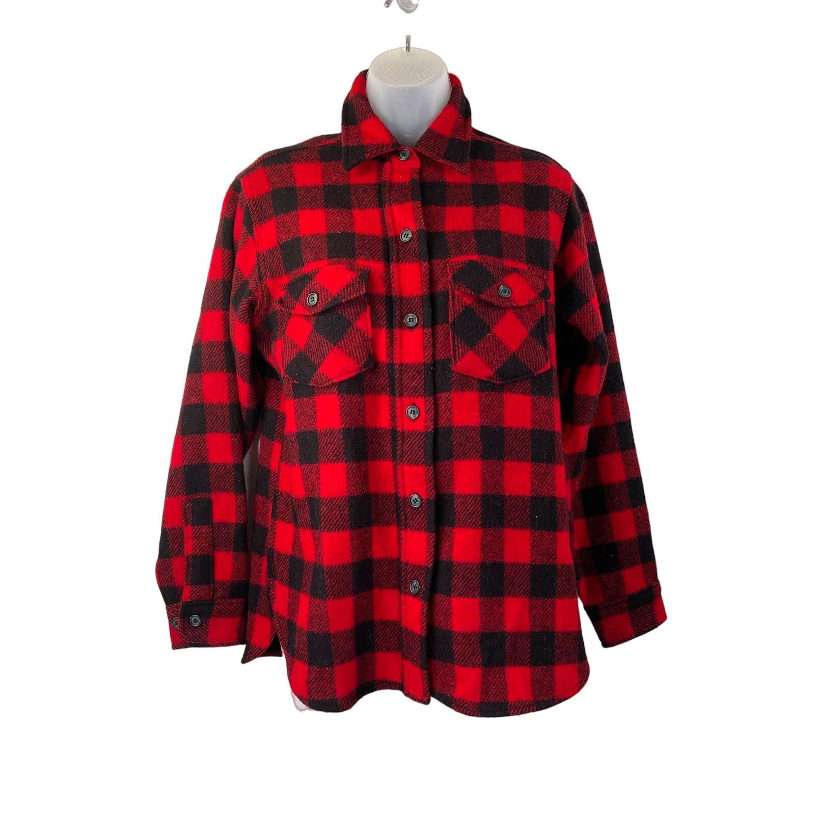 Lands' End × Vintage Lands' End Buffalo Check Wool Shirt Vintage Red Black Plaid Size M / US 6-8 / IT 42-44 - 1 Thumbnail