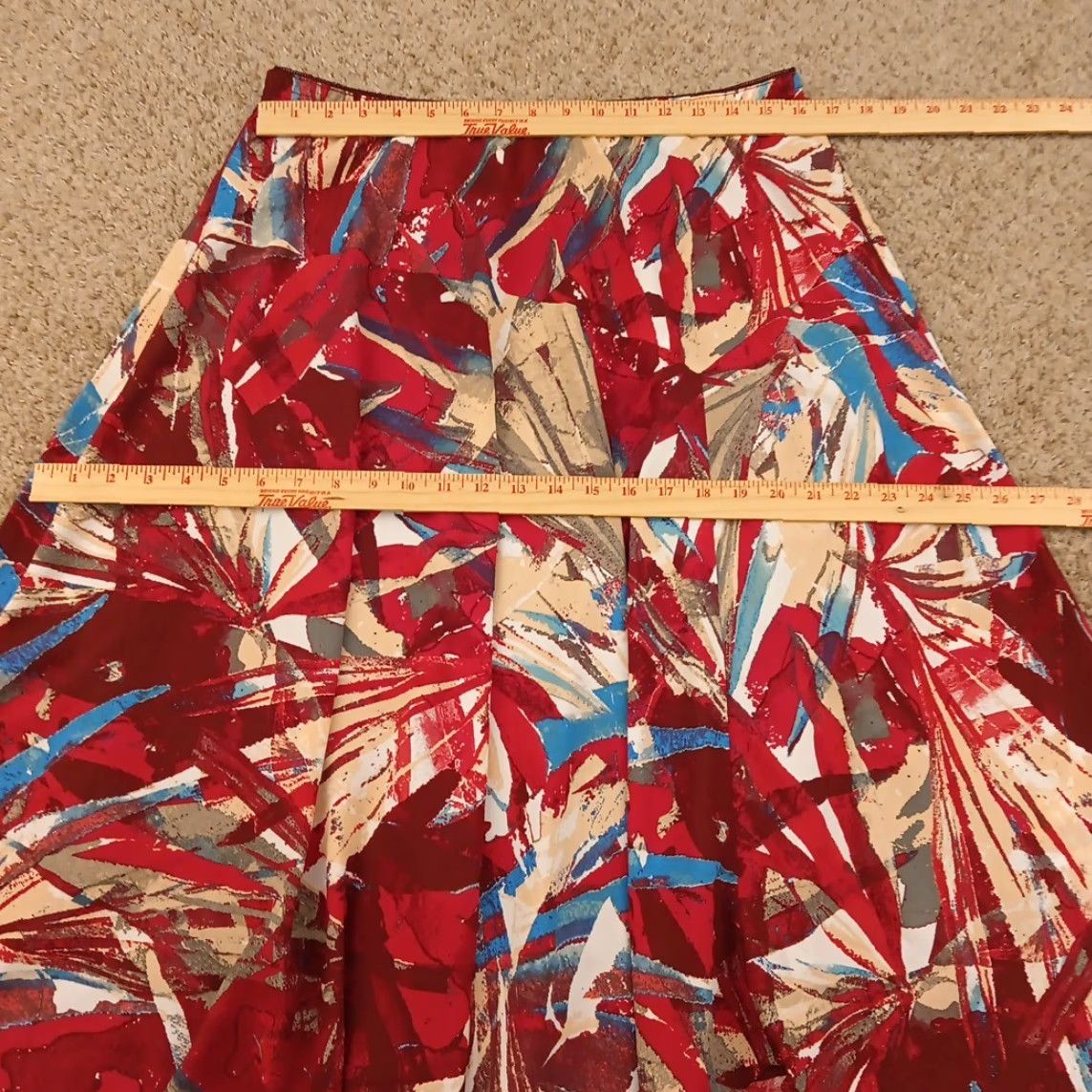 Bob Mackie Bob Mackie Skirt L Red Geometric Asymmetric Elastic Waist Knee Length Pencil Straight Women Regular Size 36" / US 14 / IT 50 - 2 Thumbnail