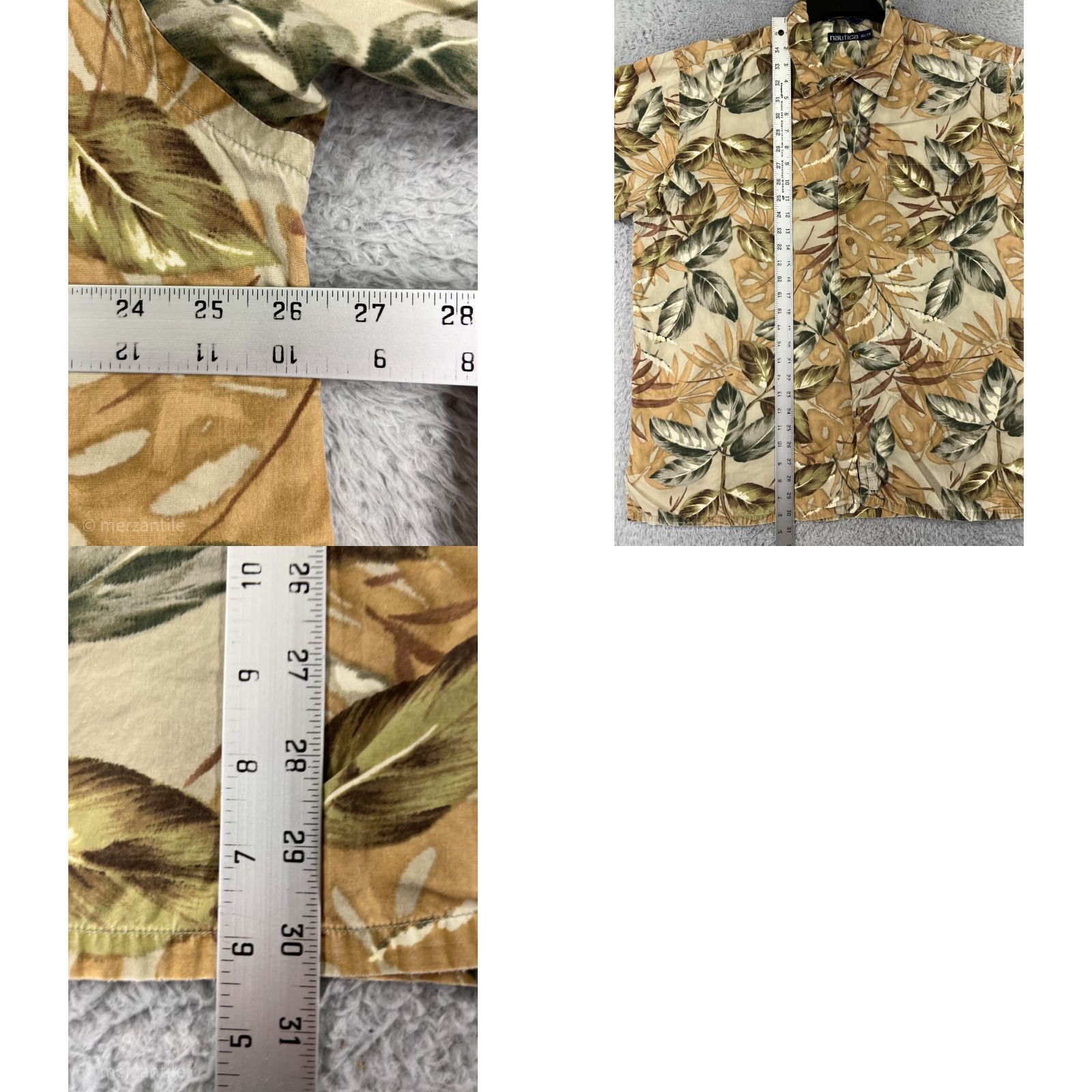 Nautica VINTAGE Nautica Shirt Men XL Beige Green Floral Hawaiian Leaf Pattern Cotton Button-Up Casual, Beach, Aloha, Floral, 90s Mens Size US XL / EU 56 / 4 - 9 Thumbnail