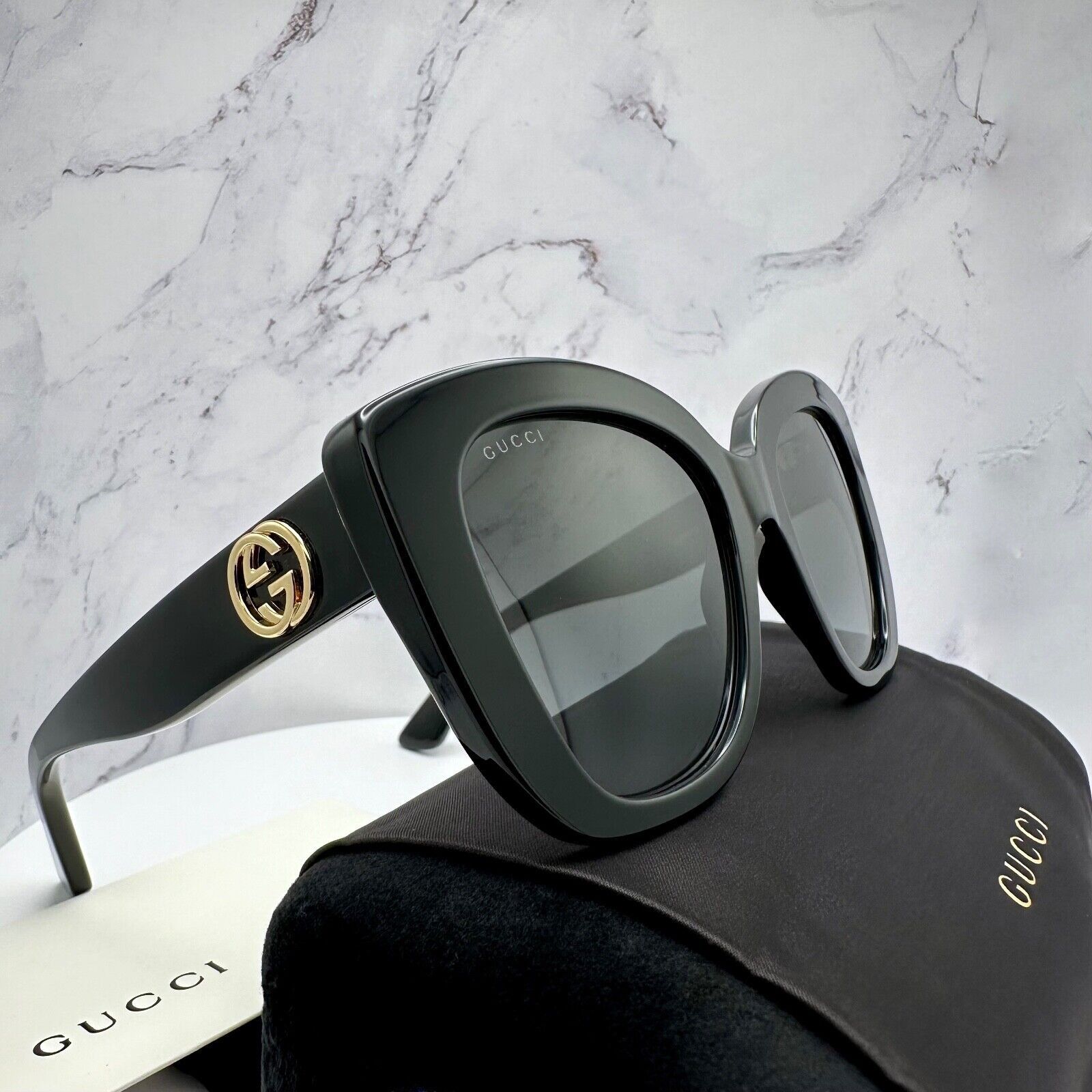 Gucci New Gucci Sunglasses Black Cat Eye Gold GG Metal Logo Size ONE SIZE - 14 Thumbnail