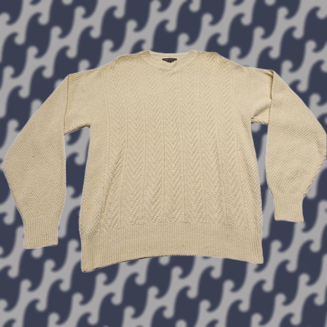 Vintage VINTAGE USA Cotton Knit Sweater Mens L Cream Textured Chunky Classic Minimalist Size US L / EU 52-54 / 3 - 1 Thumbnail