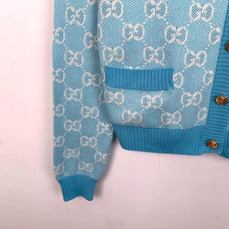 Gucci Gucci Blue logo jacquard full-printed wool long-sleeved kni Size US XS / EU 42 / 0 - 4 Thumbnail