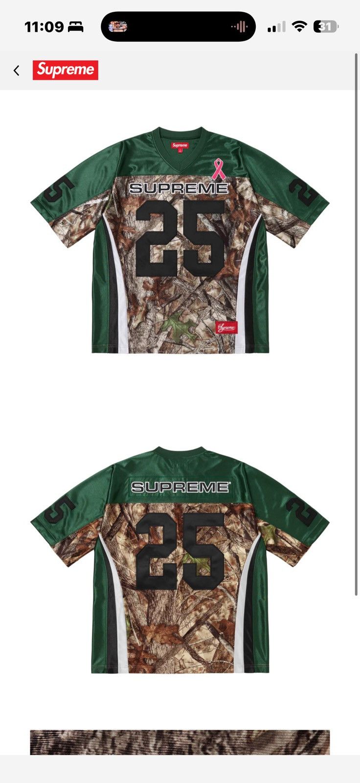 Supreme Supreme green real tree camo breast cancer football jersey m Size US M / EU 48-50 / 2 - 1 Thumbnail