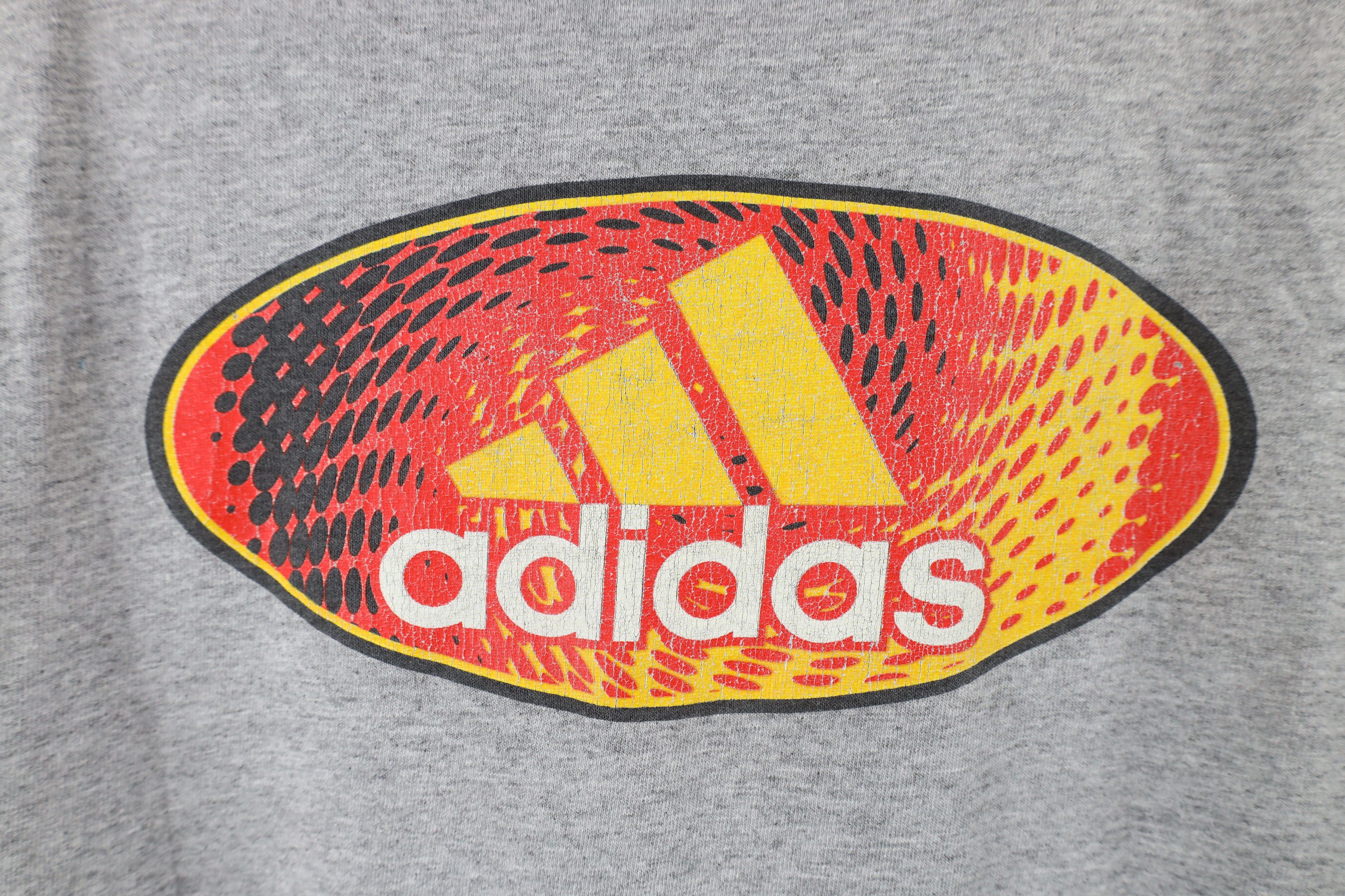 Adidas × Vintage Vintage 90s Adidas Spell Out Geometric T-Shirt Gray USA Size US L / EU 52-54 / 3 - 10 Thumbnail