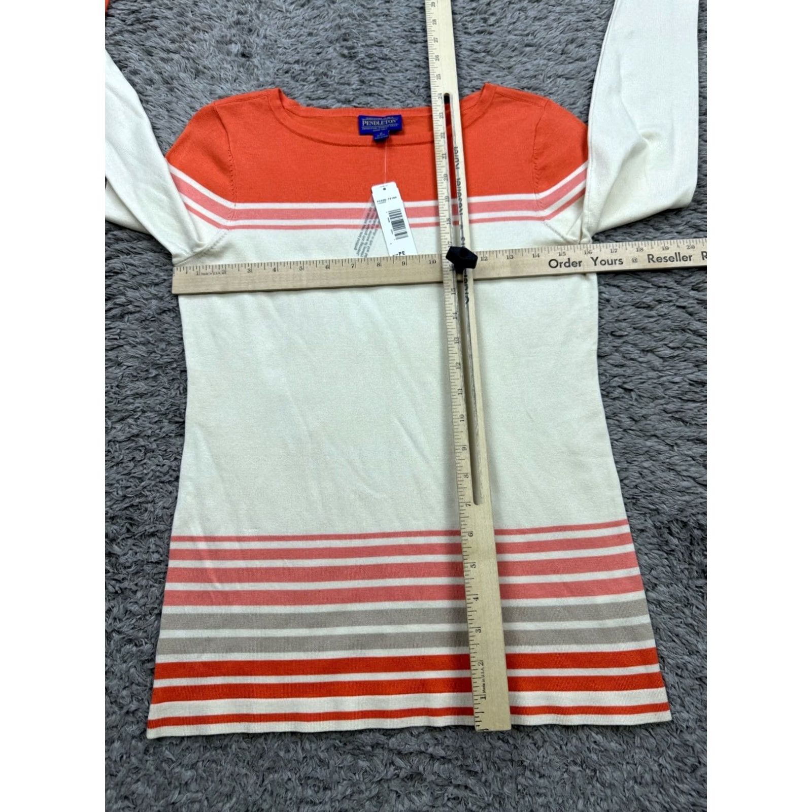 Pendleton Pendleton Sweater Women Petite Orange Ivory Sunset Striped Silk Pullover NWT Size S / US 4 / IT 40 - 5 Thumbnail