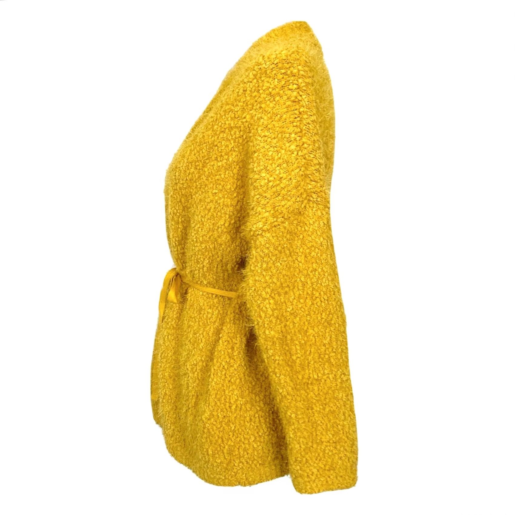 Vintage CURRENT AIR Cardigan Sweater Belted Knitted Textured Yellow Boho L Womens Size L / US 10 / IT 46 - 3 Thumbnail
