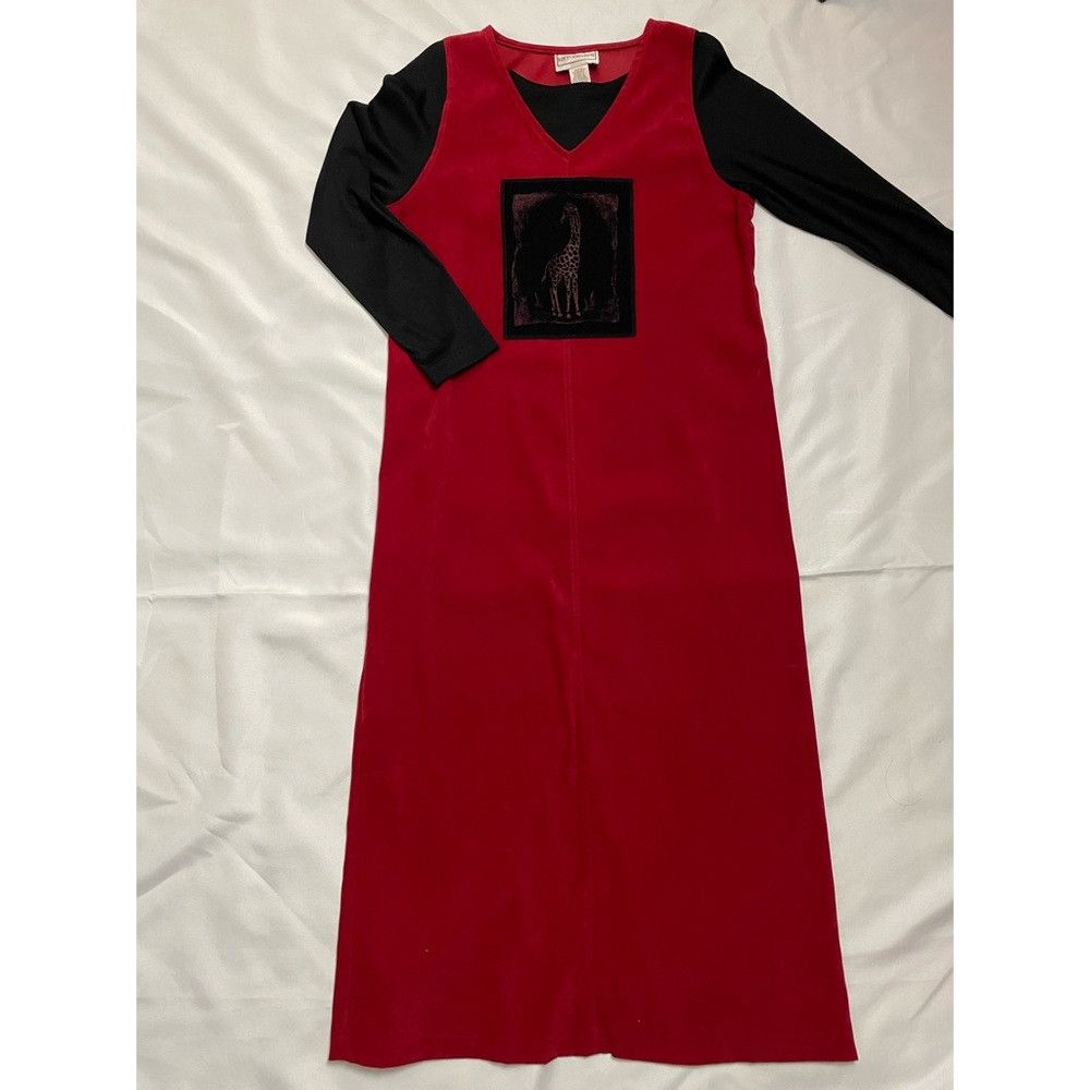 Other Karin Stevens Long Sleeve Maxi Red Dress With Giraffe Appli Size L / US 10 / IT 46 - 6 Thumbnail