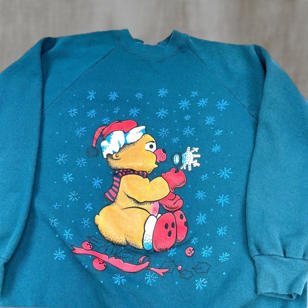 Fruit Of The Loom VINTAGE Fruit of the Loom Christmas Sweater Women XL Green Crew Neck Sweatshirt USA 90s Bear 50/50 Size XL / US 12-14 / IT 48-50 - 1 Thumbnail