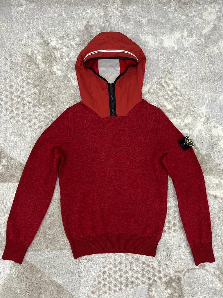 image of Stone Island Nylon Metal Hood Knit Sweater in Red, Men's (Size Medium)