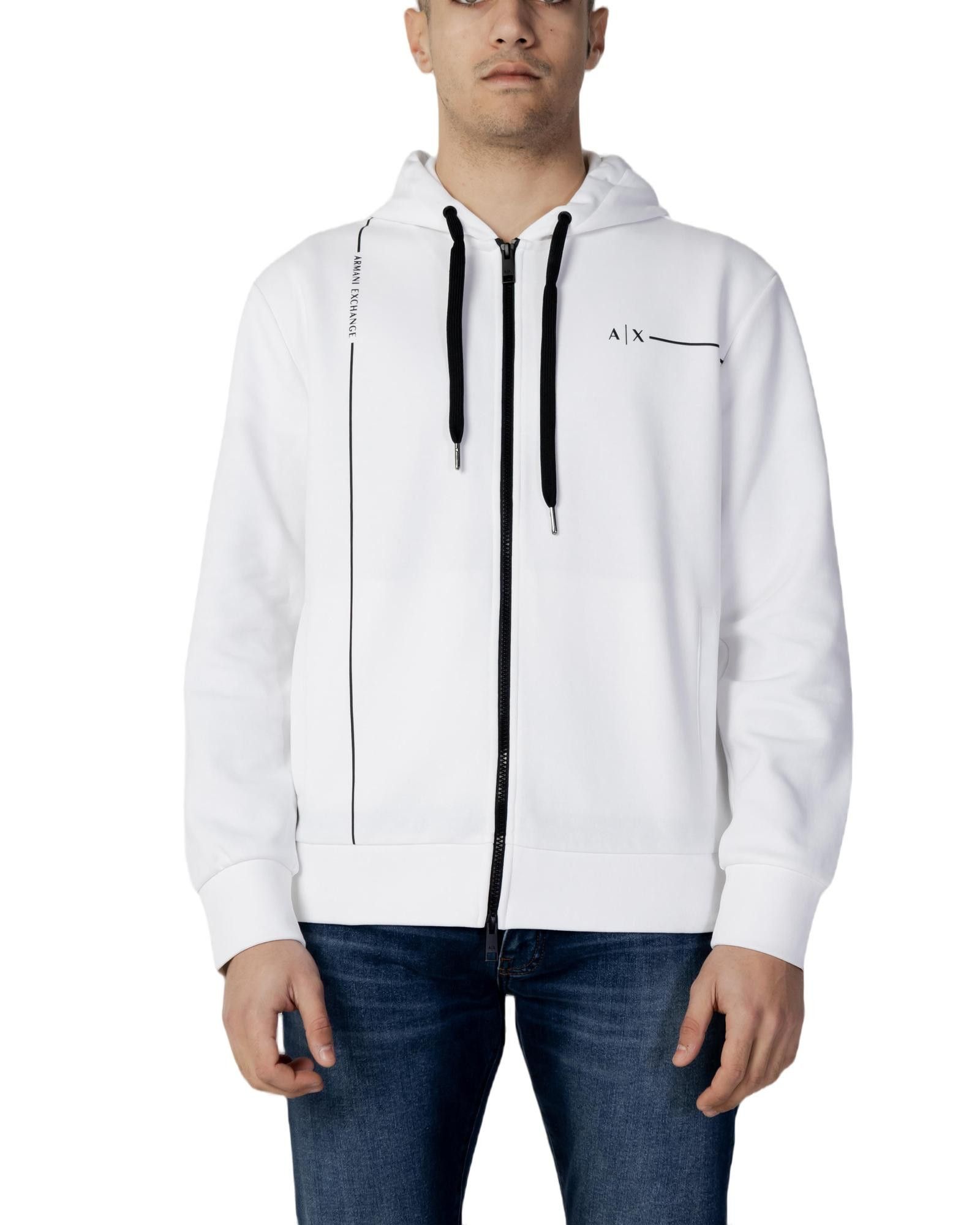 Image of Armani Exchange Plain Hooded Sweatshirt With Zip Closure in White, Men's (Size XL)