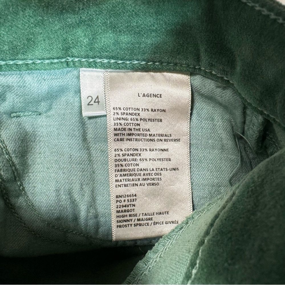 L'AGENCE NWT New $265 L'AGENCE Margot Velvet Crop Skinny FROSTY SPRU Size 24" / US 00 / IT 34 - 8 Thumbnail