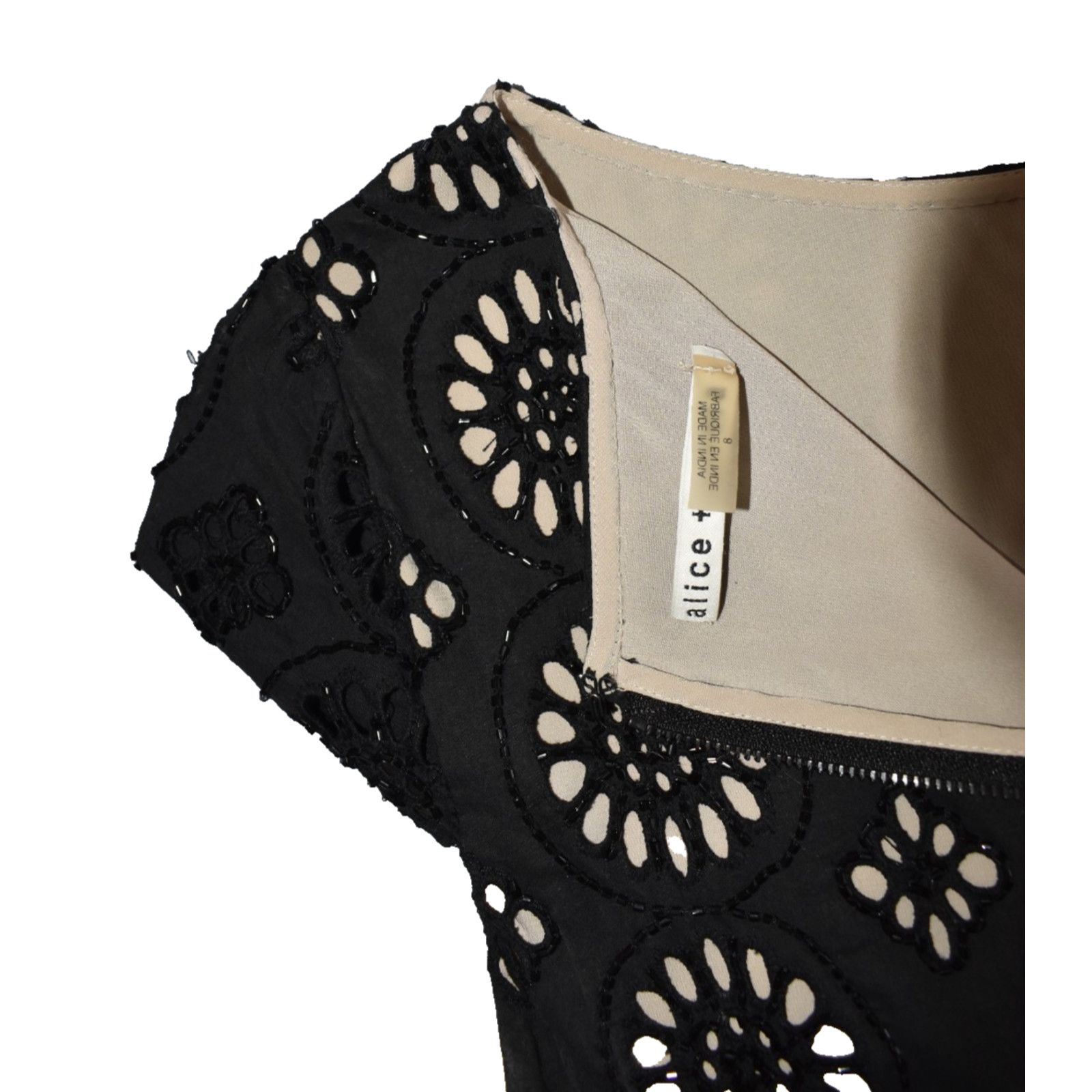 Alice + Olivia ALICE + OLIVIA Sonny Black Floral Beaded Eyelet Dress Size 8 Size M / US 6-8 / IT 42-44 - 6 Thumbnail