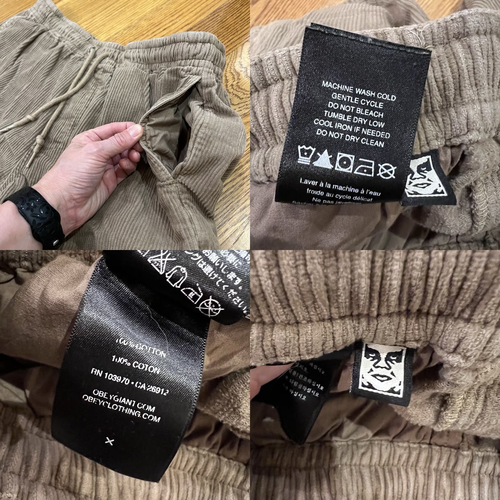Obey OBEY Corduroy Shorts Bermuda Men Large Inseam 7 Beige 100% Cotton Drawstring Relaxed Beach 80s Mens Size US 33 - 8 Thumbnail
