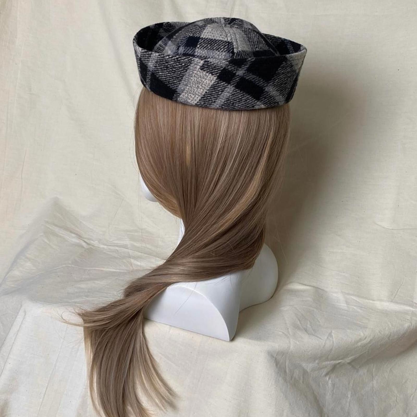 Japanese Brand Wool Blend Grey Plaid Beret Sailor Hat Y2K French Girl Size ONE SIZE - 3 Thumbnail