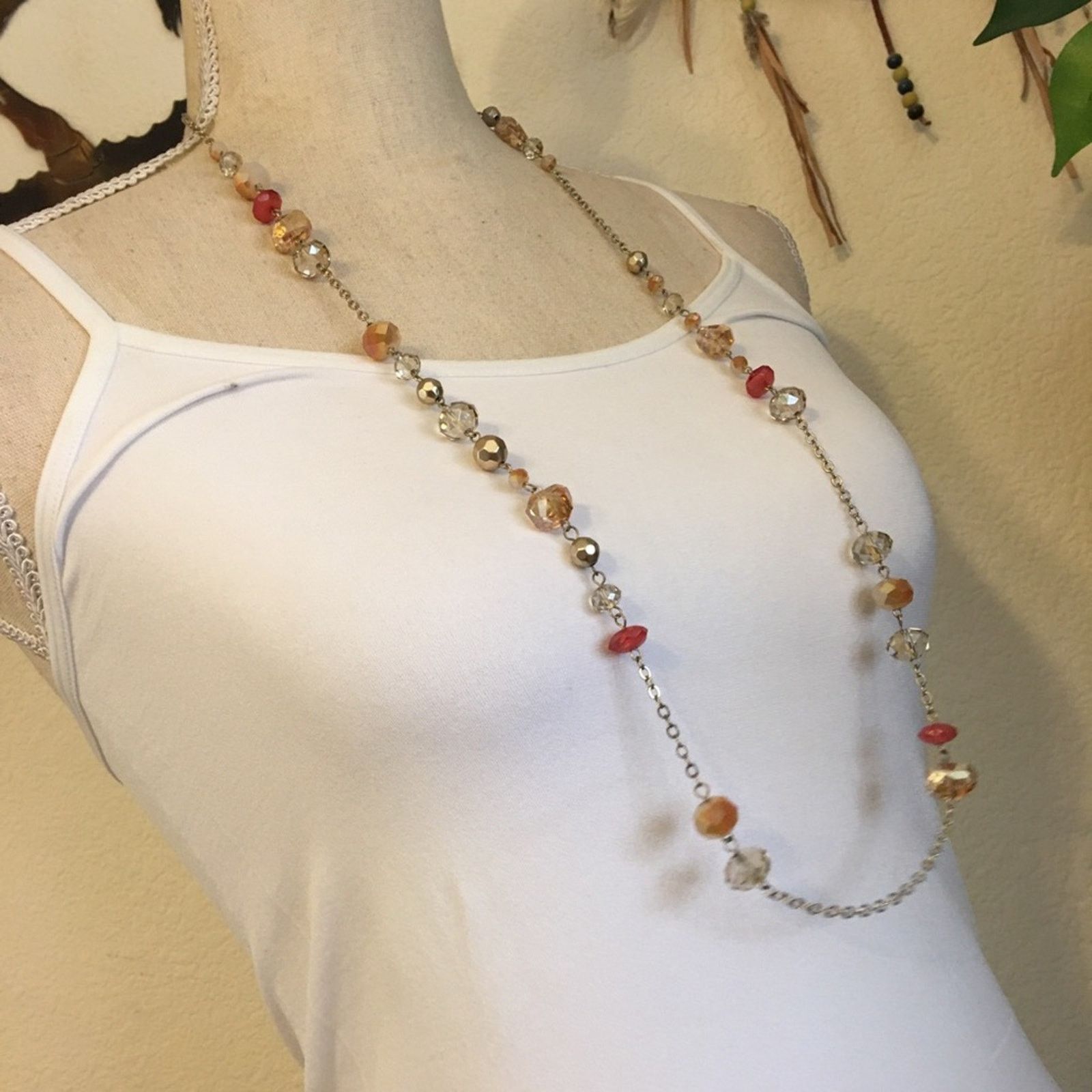 Loft LOFT faceted glass beaded gold tone chain necklace Size ONE SIZE - 2 Thumbnail