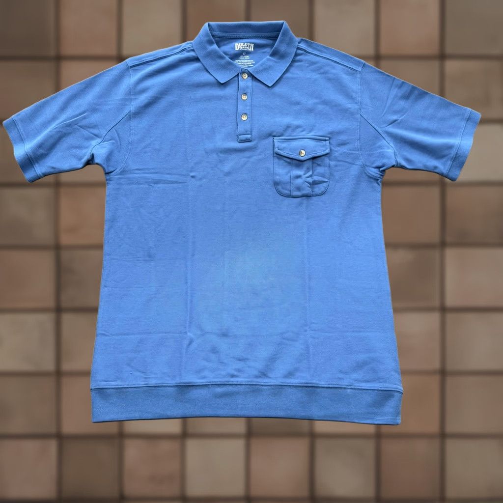 Duluth Trading Company Duluth Trading Co Polo Shirt Mens LT Blue Short Sleeve Pocket Ribbed Banded Bottom 100% Cotton Modern Fit Classic Logo Size US L / EU 52-54 / 3 - 1 Thumbnail