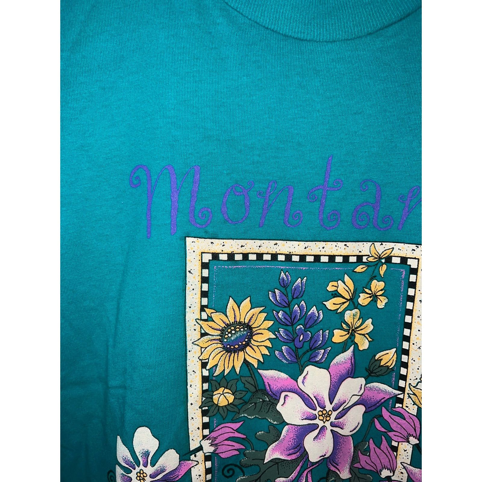 Jerzees 90s Vintage Montana Wildflowers Teal Flower Shirt Large L Size US L / EU 52-54 / 3 - 3 Thumbnail