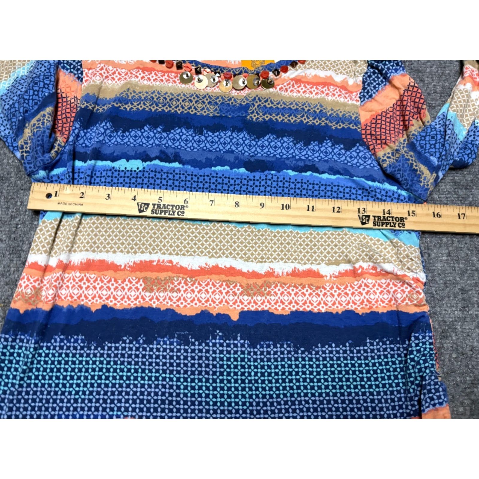 Vintage Ruby Rd. Top Womens P M Petite Medium Blue Long Sleeve Beaded Shirt Rayon blend Blouse Size M / US 6-8 / IT 42-44 - 3 Thumbnail