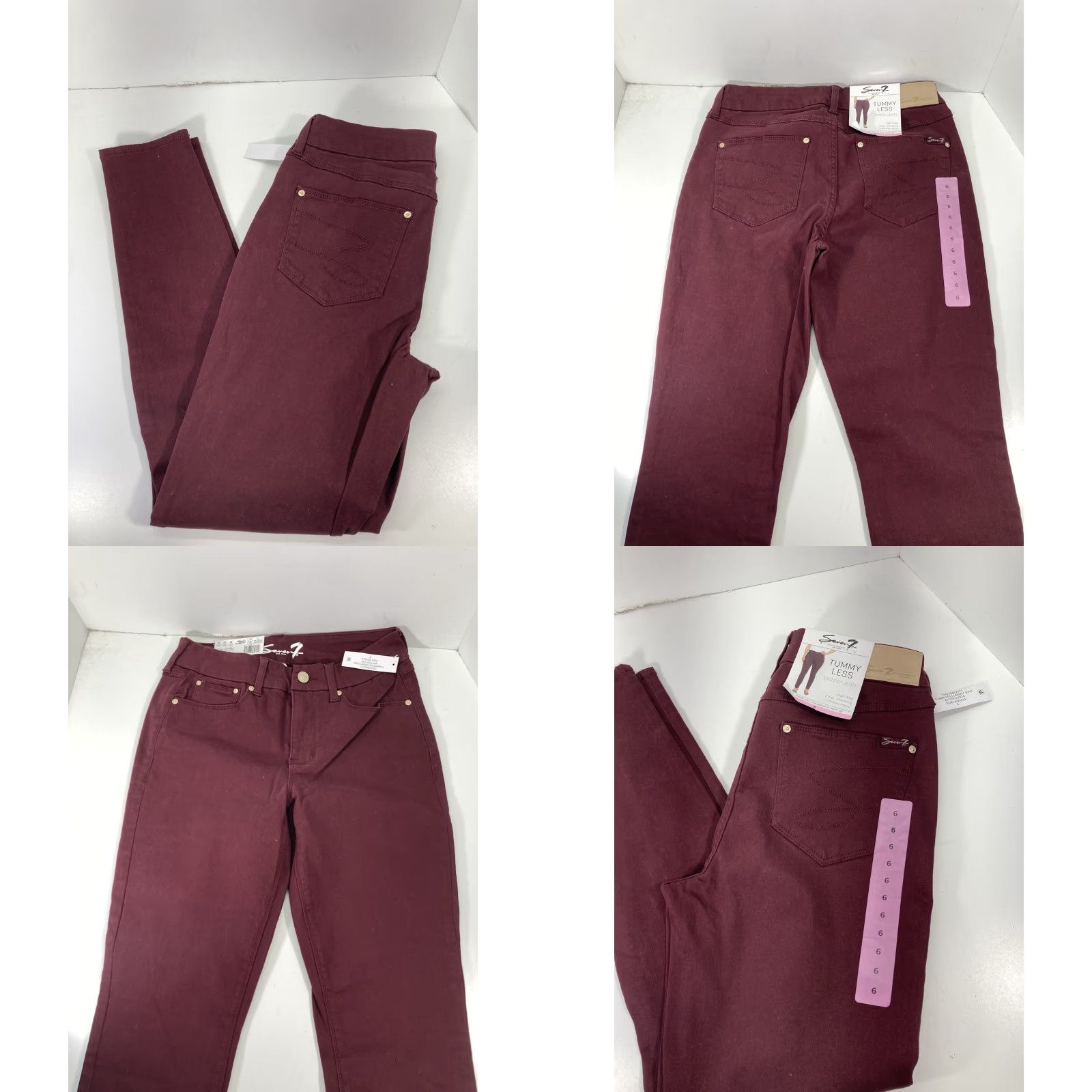 Vintage Seven7 Tummy Less Skinny Jeans Women 6 30X31 Maroon Denim High Rise Stretch NWT Size 28" / US 6 / IT 42 - 8 Thumbnail