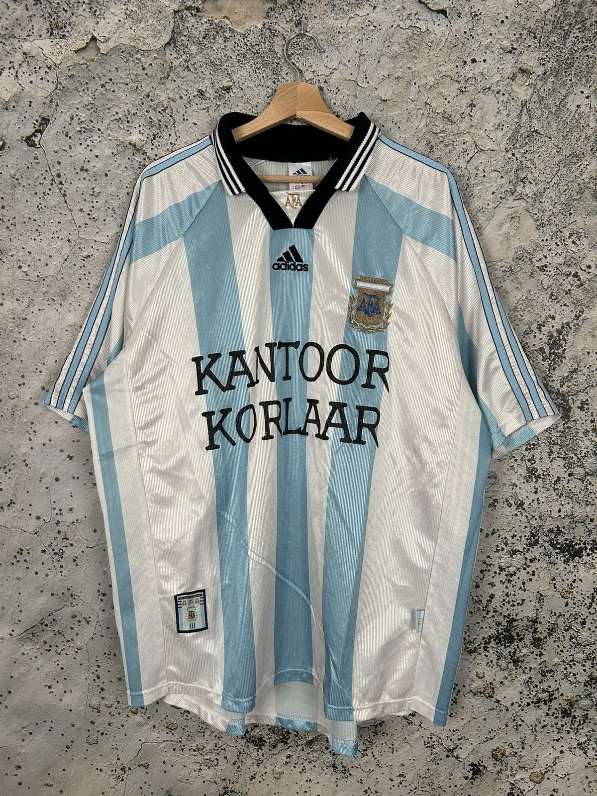 image of Vintage Argentina 90's Soccer Jersey Adidas Football in Blue White, Men's (Size 2XL)