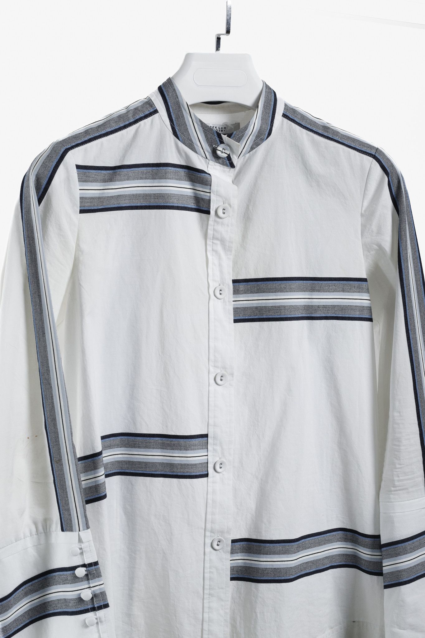 Derek Lam 10 Crosby Derek Lam White Cotton Button Down w/ Blue Striped P Size S / US 4 / IT 40 - 3 Thumbnail