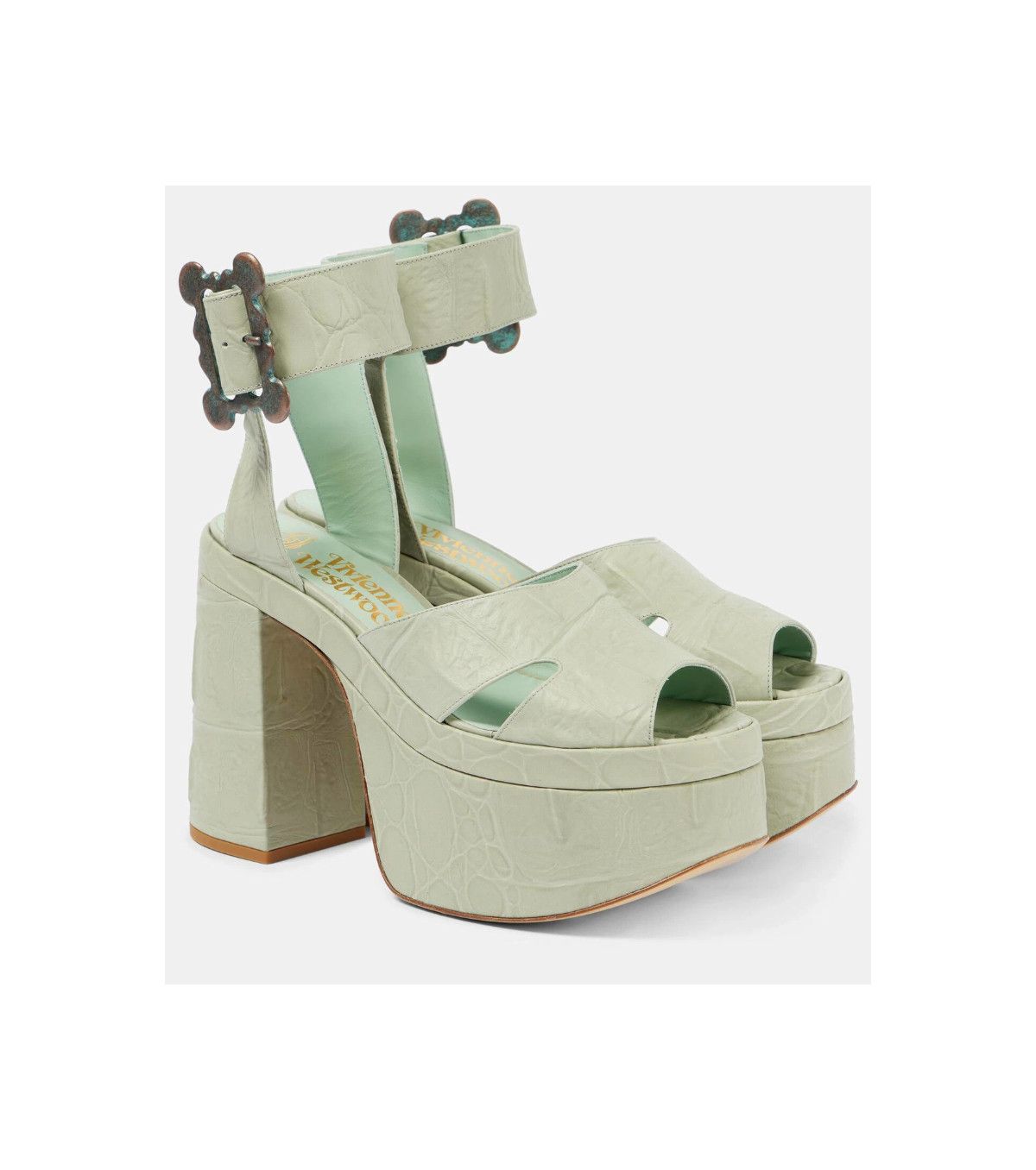 Vivienne Westwood o1f1d3z0825 Croc-effect Leather Platform Sandals Sage Green Size US 10 / IT 40 - 1 Thumbnail