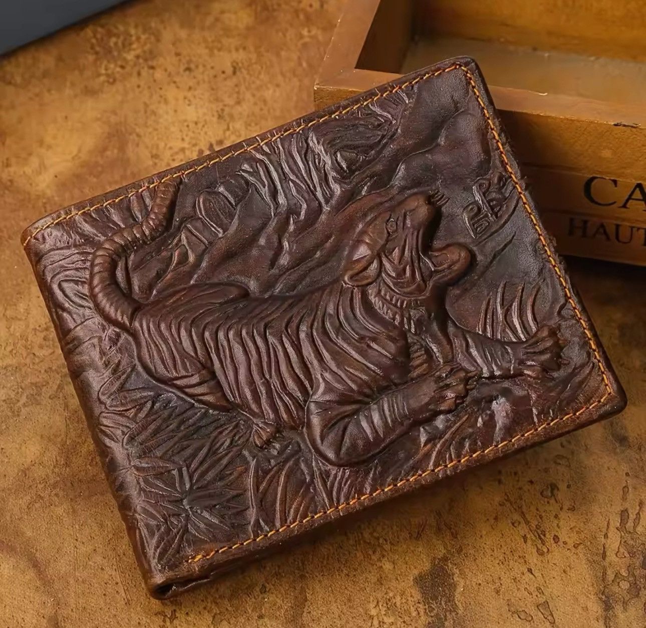 Vintage Real Leather Gothic Tiger 3D print Wallet Punk Size ONE SIZE - 1 Thumbnail