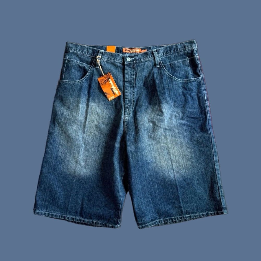 Denime VINTAGE DNM Attitude Baggy Wide Leg Denim Jean Shorts Men 46 15” Inseam Blue WideLeg Grunge Y2K HipHop Casual Travel Summer Spring Fall Size US 30 / EU 46 - 1 Thumbnail