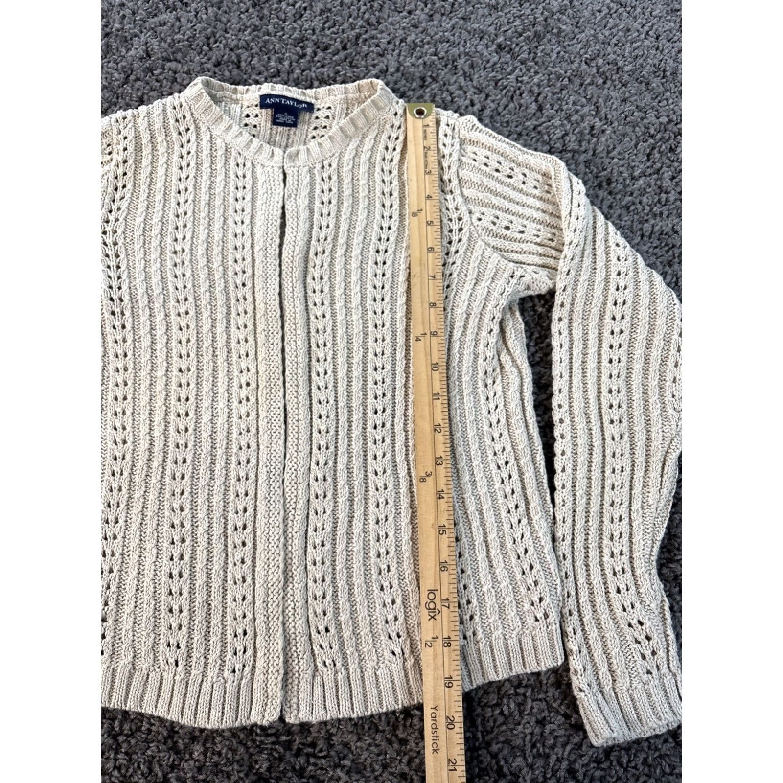 Ann Taylor VINTAGE Ann Taylor Cardigan Sweater Womens Small Ivory Linen Open Knit 90s Crew Neck Long Sleeve Knit Open-Knit S Women Size S / US 4 / IT 40 - 2 Thumbnail