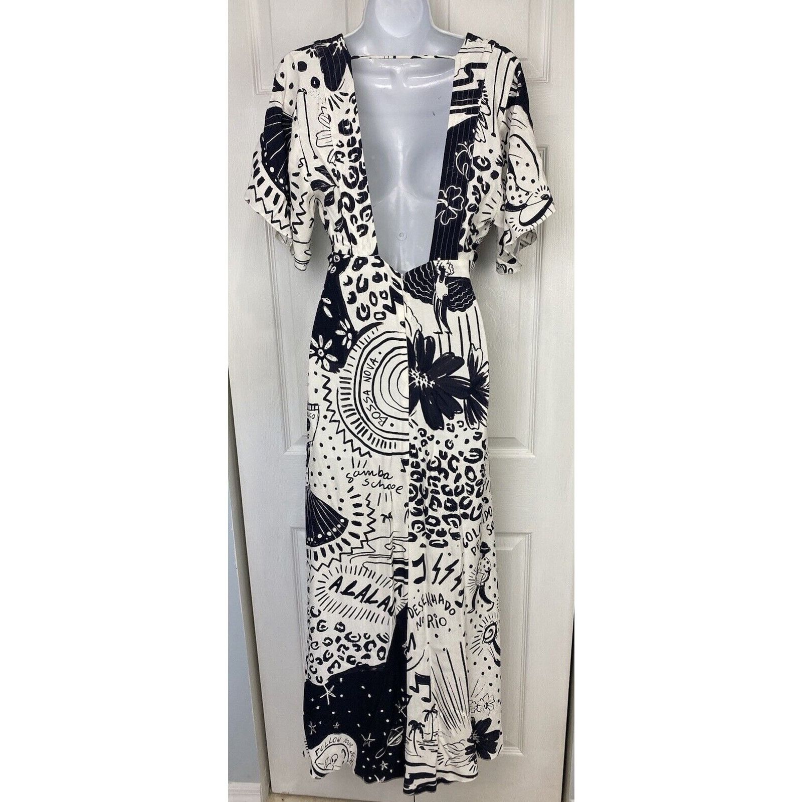Farm Rio Farm Rio Maxi Dress V-Neck Black White Alien UFO Tropical Size S / US 4 / IT 40 - 10 Thumbnail